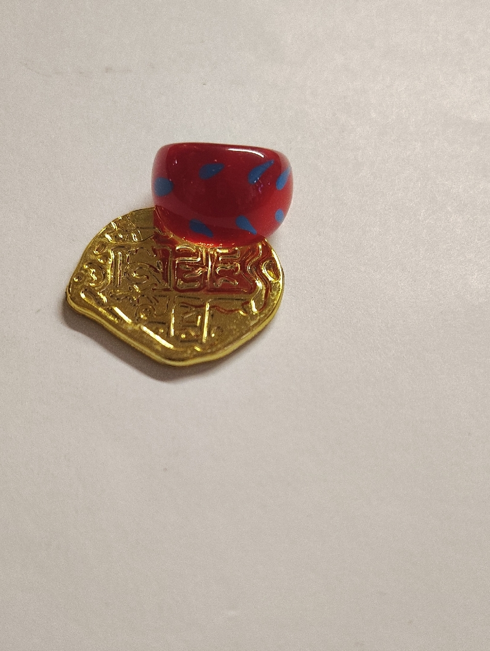 Red Resin Ring with Blue Speckle Detail